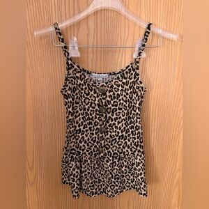 MOA MOA Leopard Animal Print Drop Waist Button Tank Top Womens Small